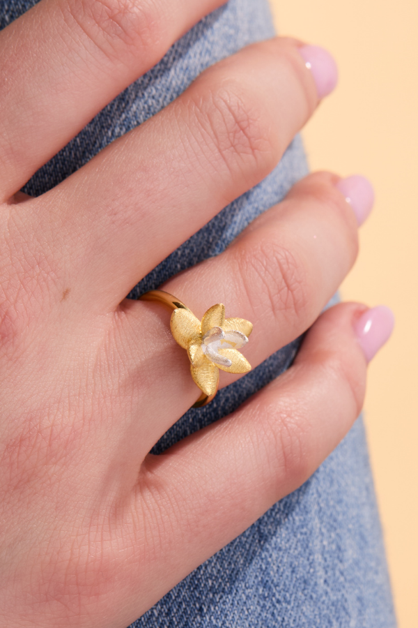 Lotus Blossom Gold Adjustable Ring