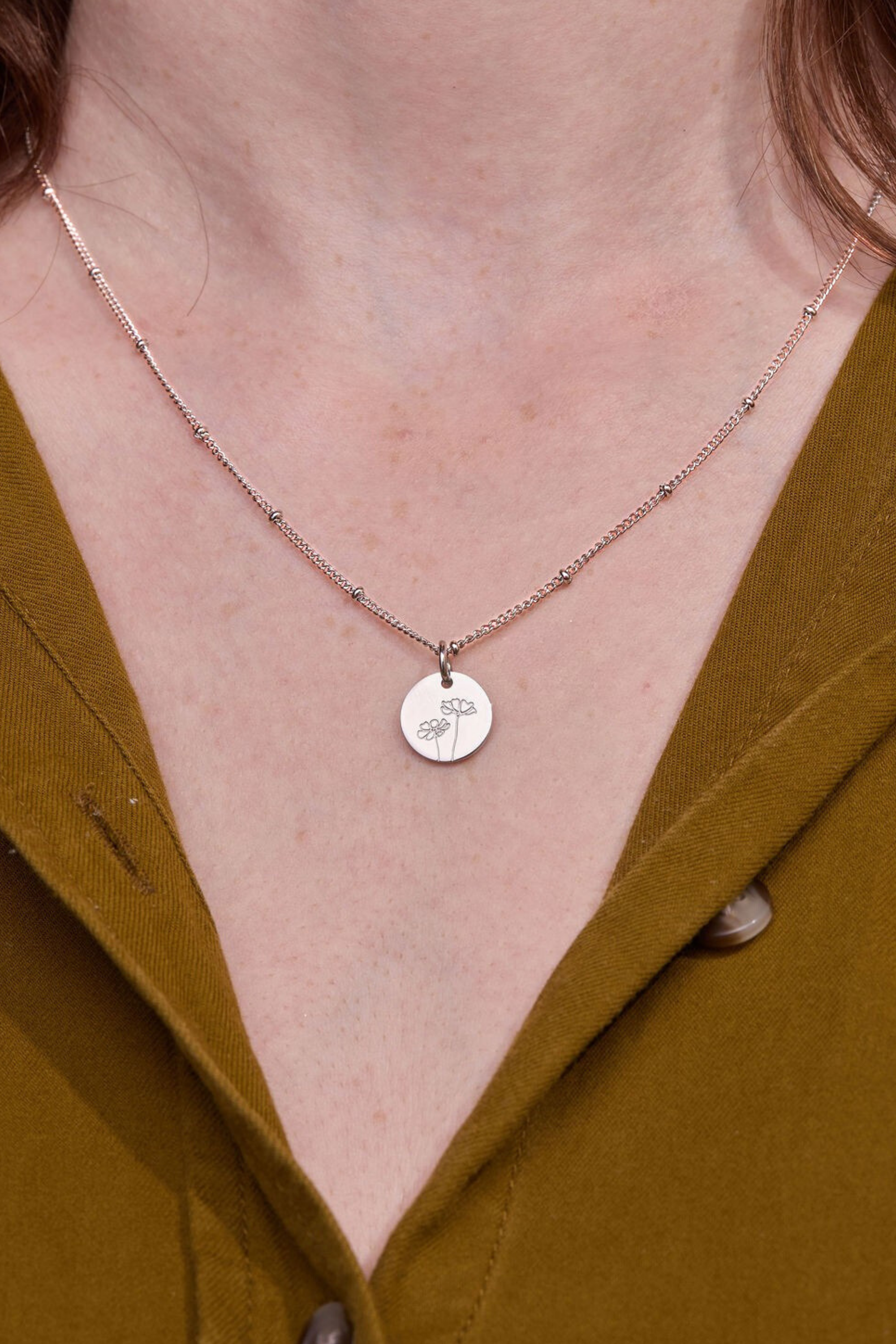 October Cosmos Silver Birthflower Necklace