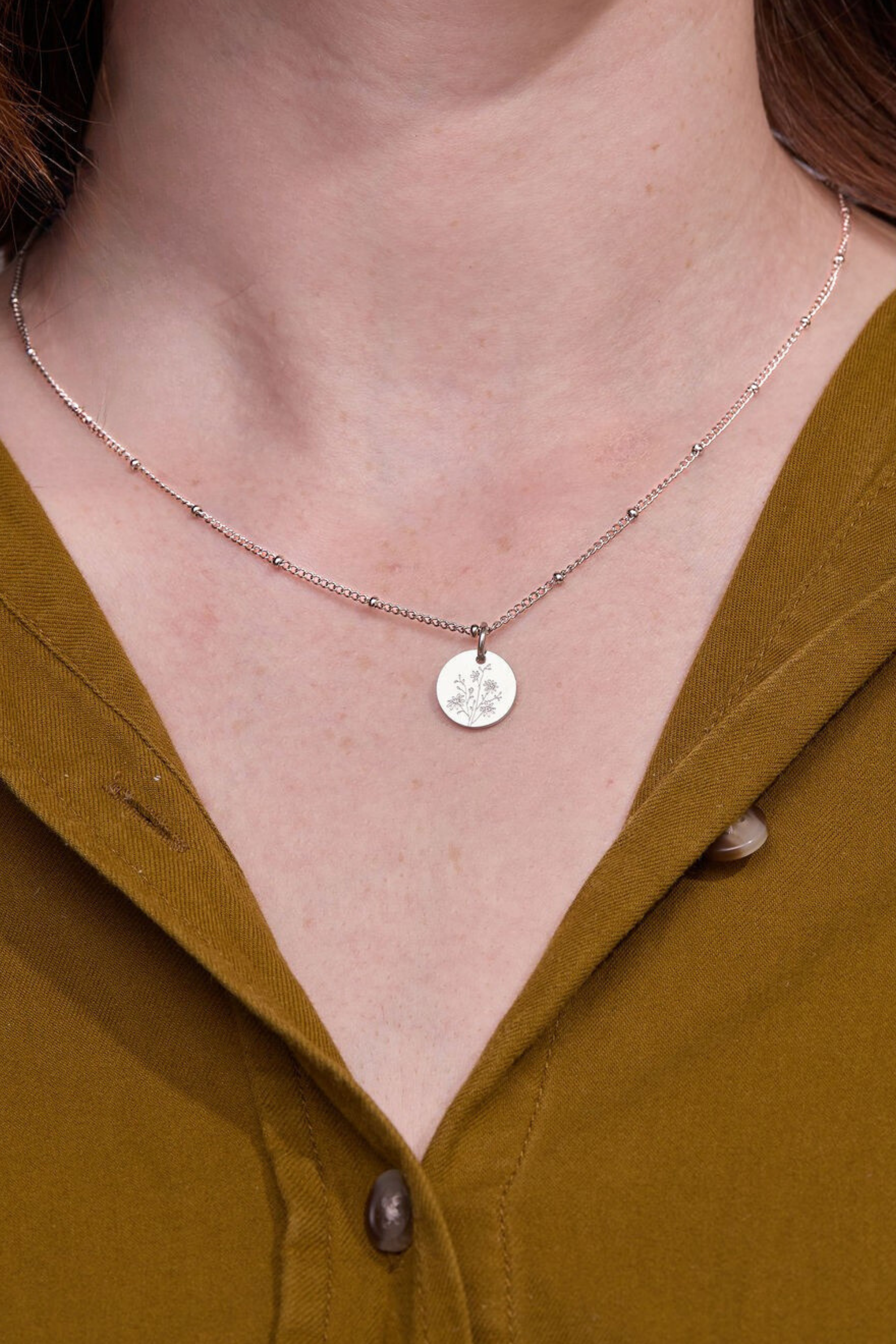 September Aster Silver Birthflower Necklace