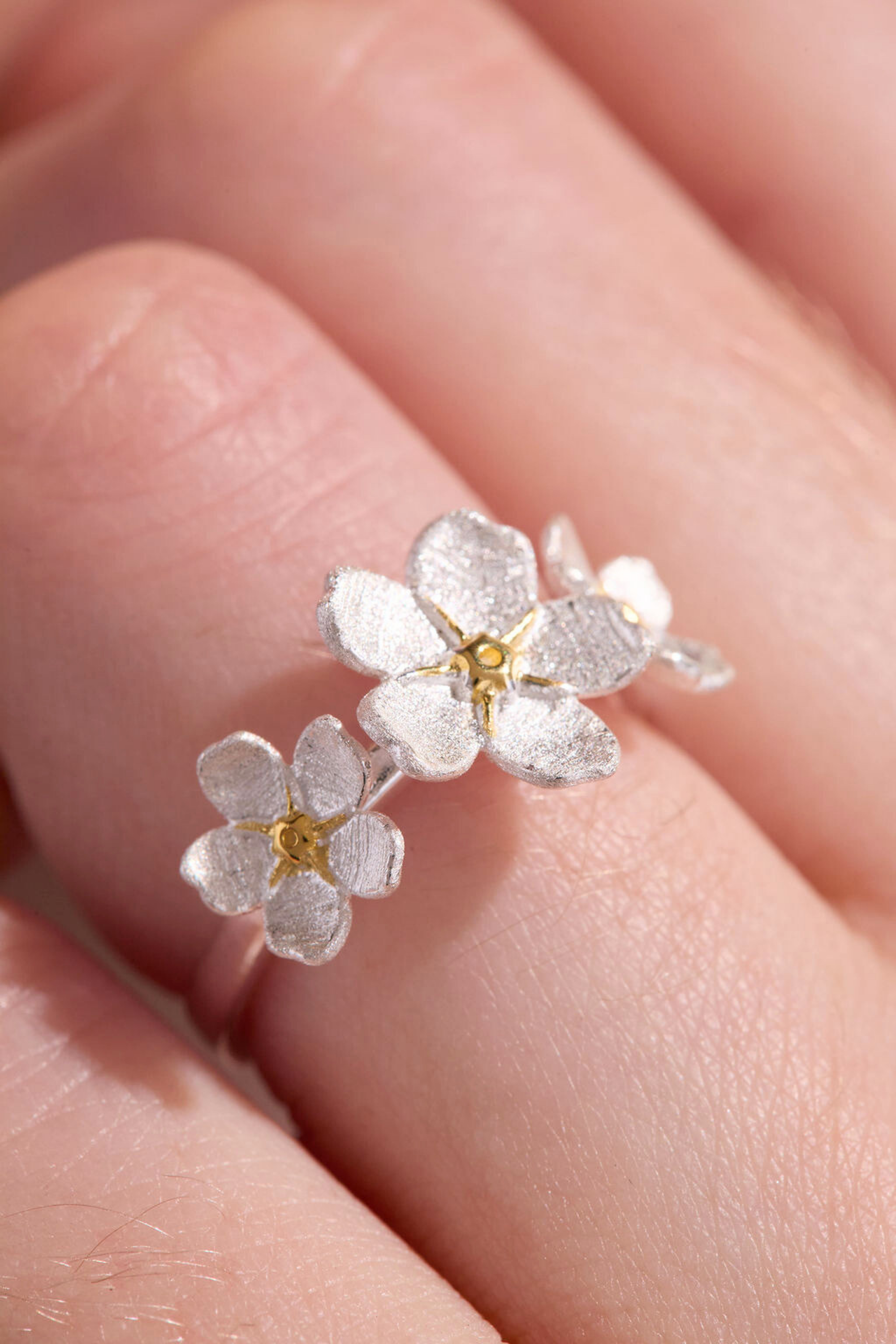 Cherry Blossom Silver Adjustable Ring