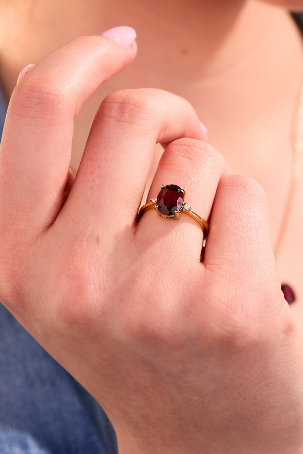 Garnet Oval Gold Adjustable Ring