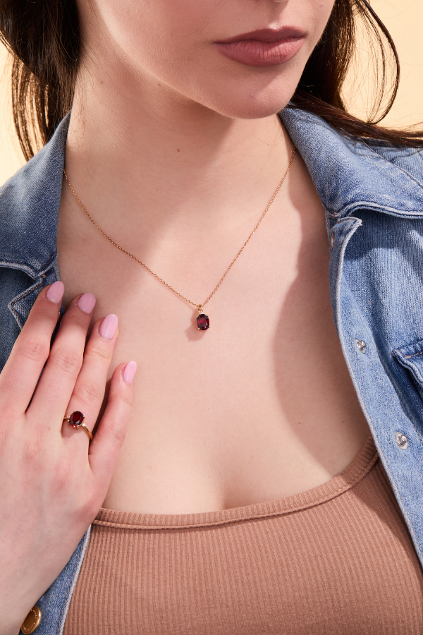 Garnet Oval Gold Adjustable Ring