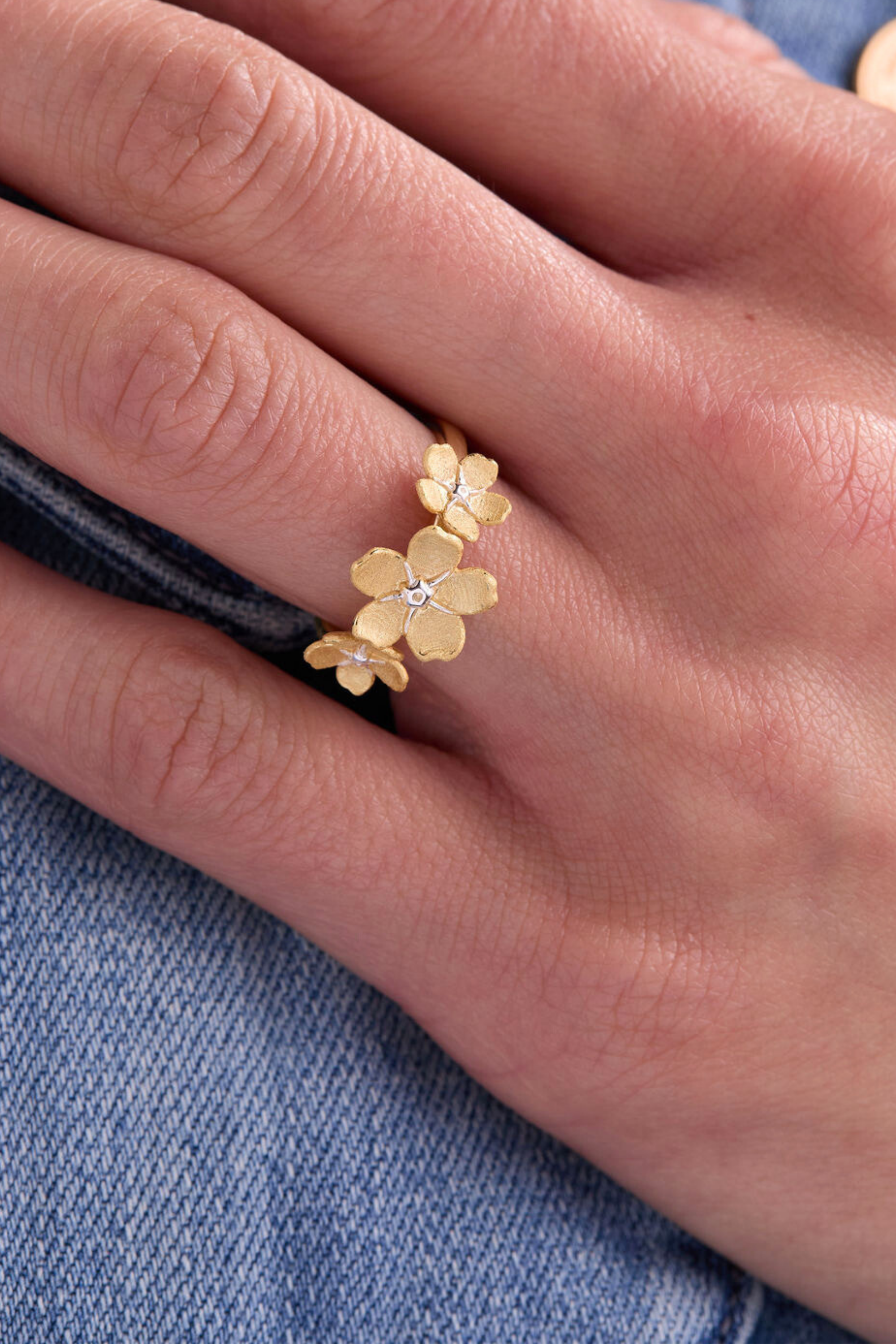 Cherry Blossom Gold Adjustable Ring