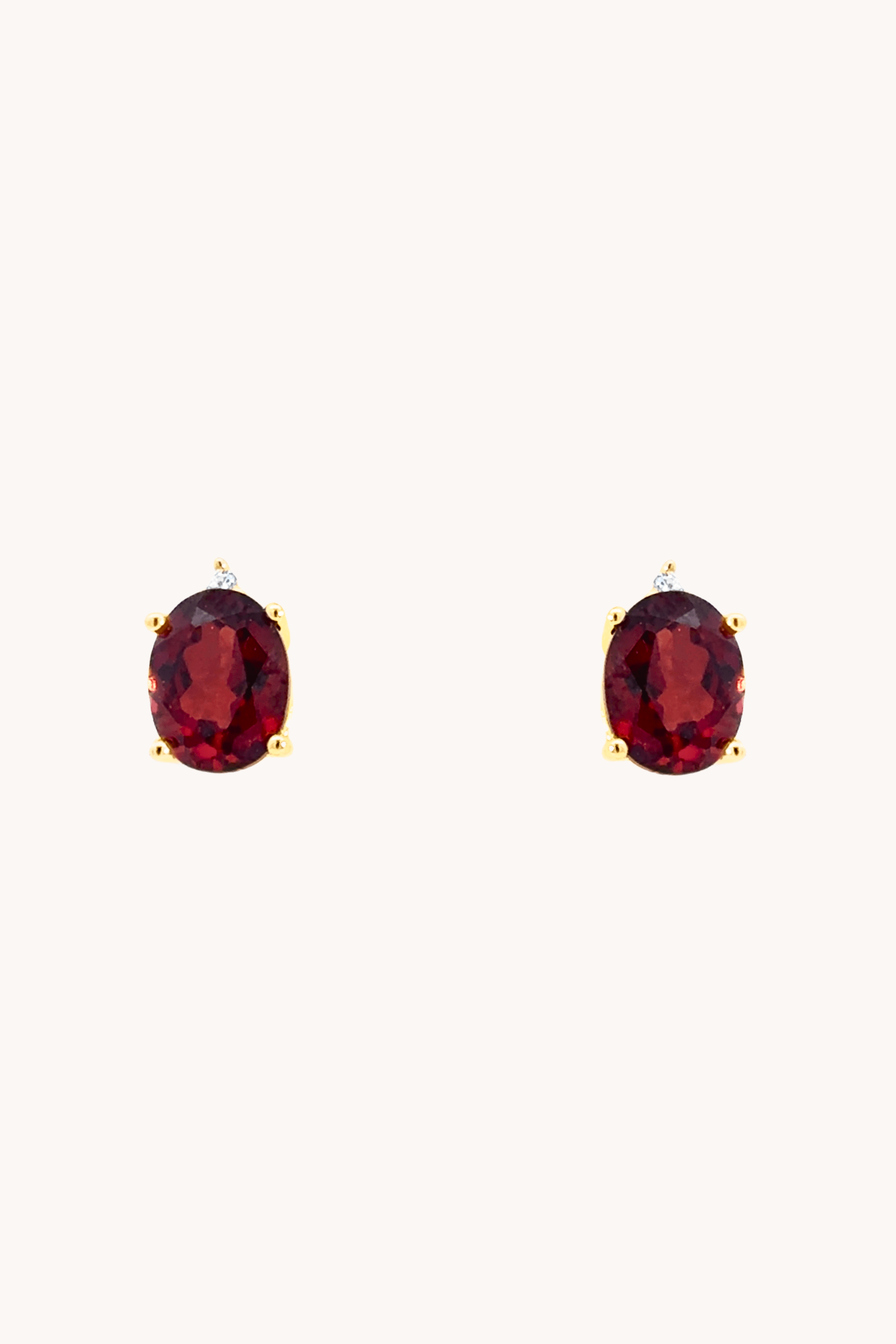 Garnet Oval Gold Studs