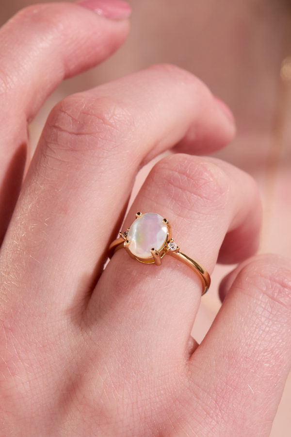 Mother Of Pearl Oval Gold Adjustable Ring