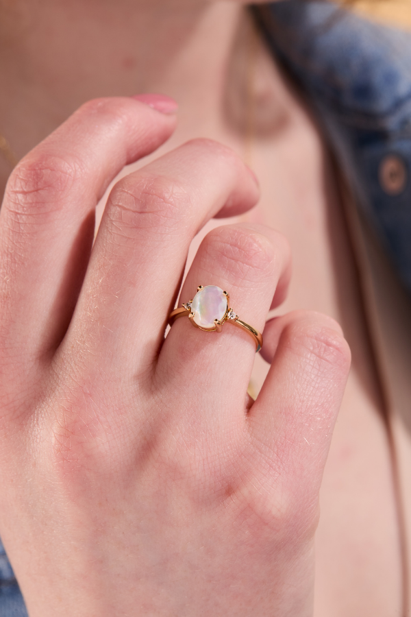 Mother Of Pearl Oval Gold Adjustable Ring