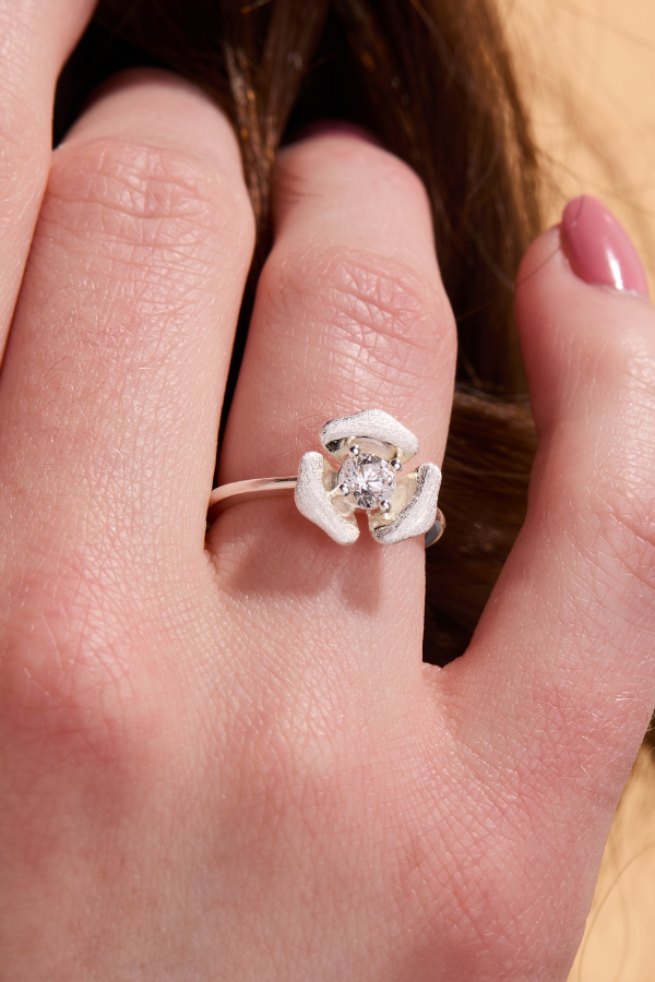 Rosebud silver adjustable ring