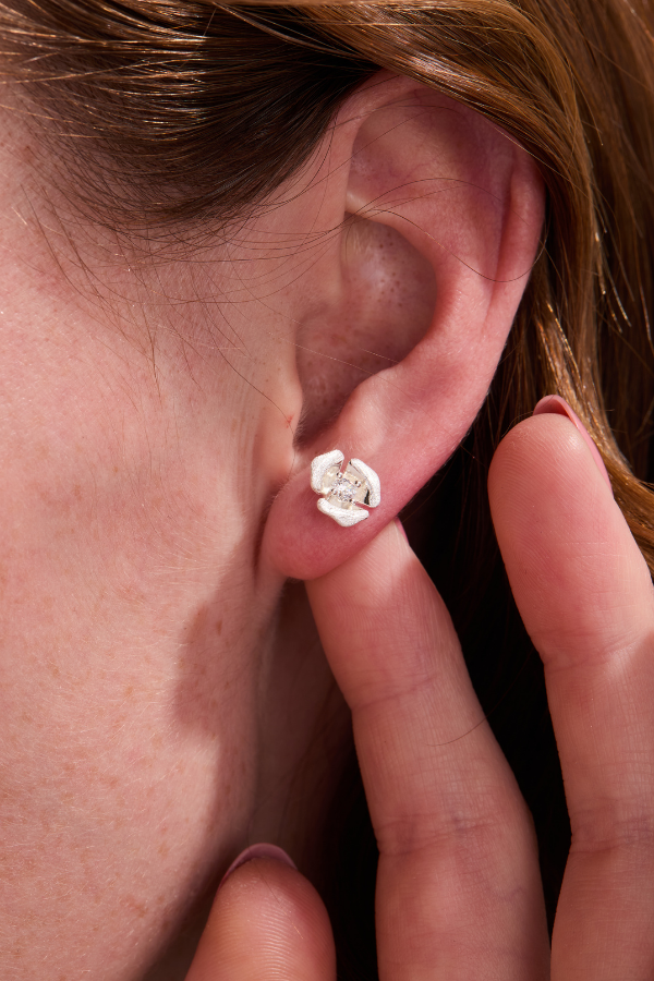 Rosebud silver stud earrings