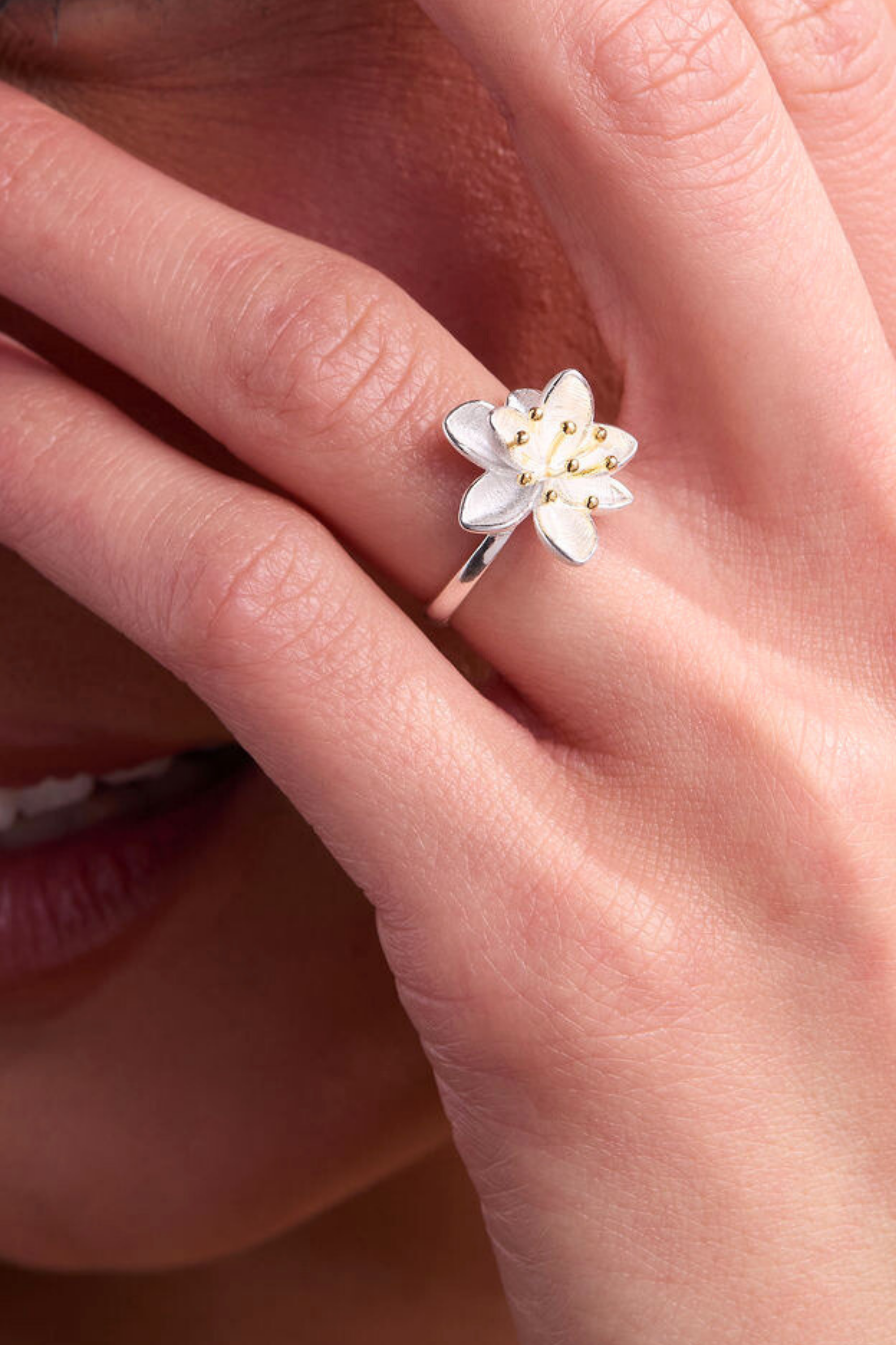 Lotus Silver Adjustable Ring