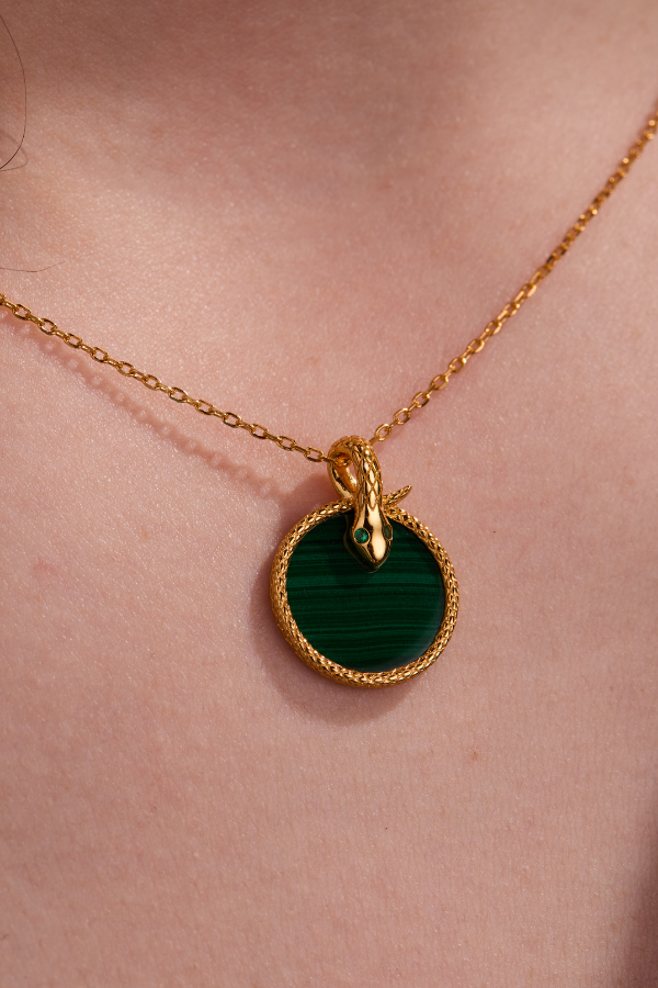 Snake Malachite Pendant With Chain