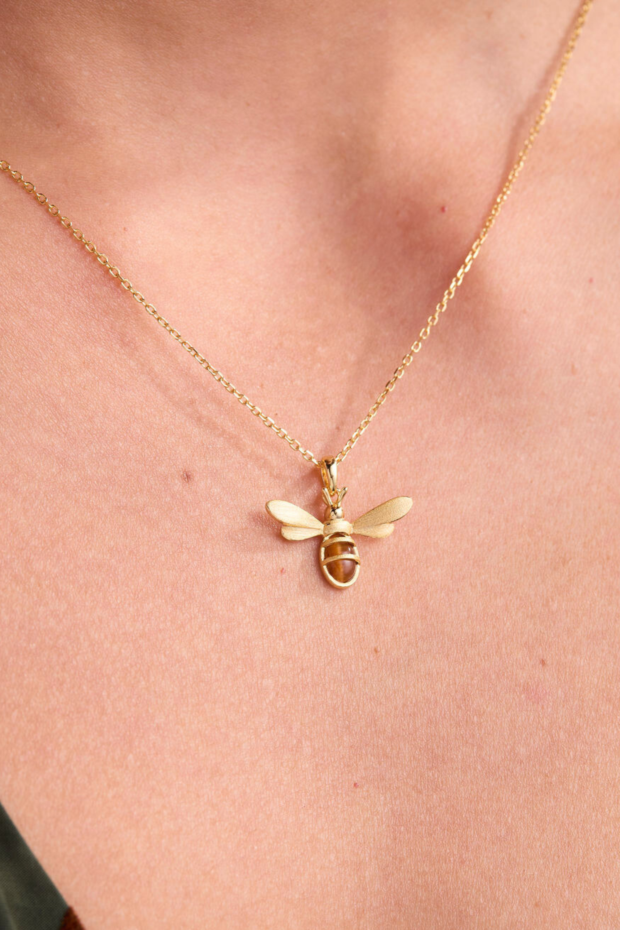 Honeybee Tiger's Eye Gold Necklace