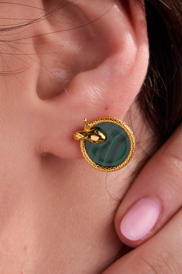 Snake Malachite Stud Earrings