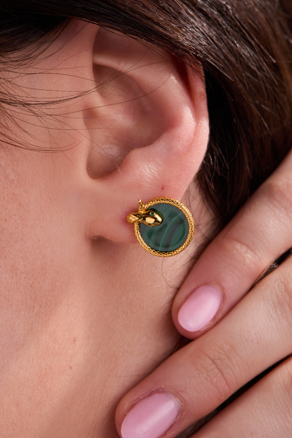 Snake Malachite Stud Earrings
