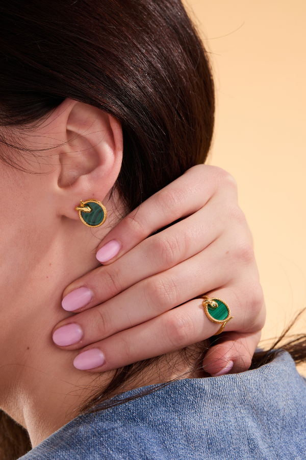 Snake Malachite Stud Earrings
