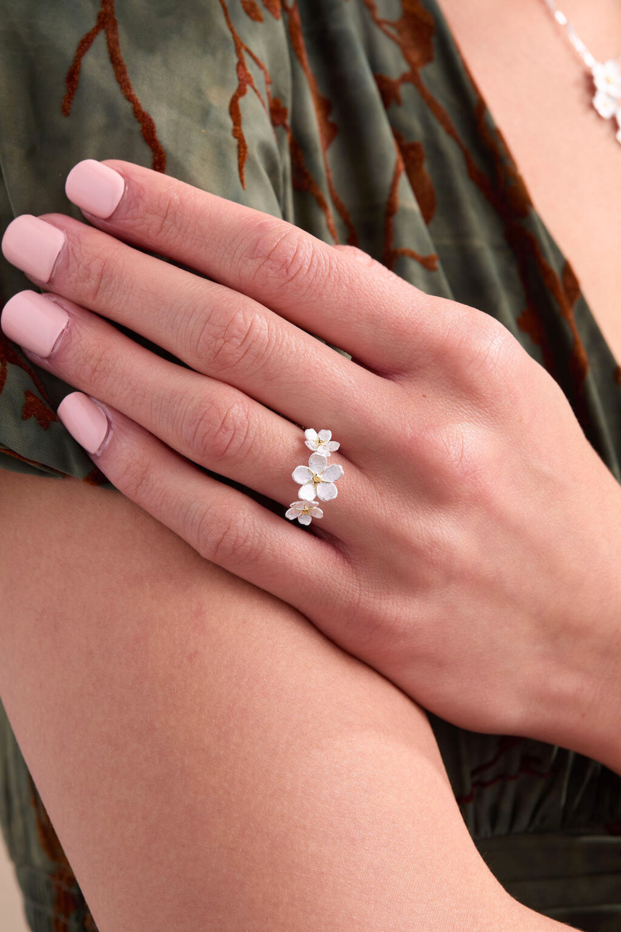 Cherry Blossom Silver Adjustable Ring