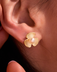 Broad Leaf Gold Stud Earrings