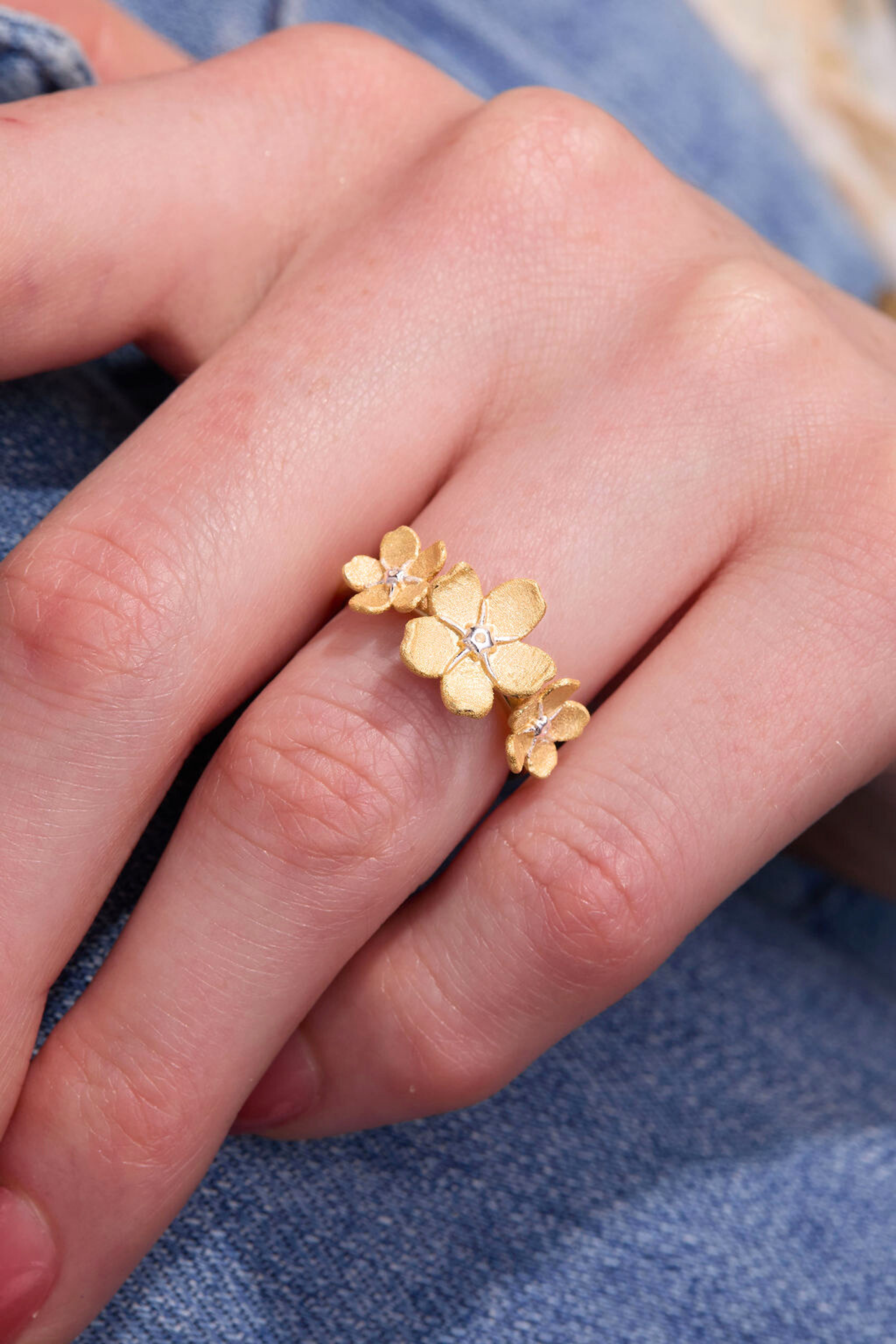 Cherry Blossom Gold Adjustable Ring