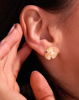Broad Leaf Gold Stud Earrings