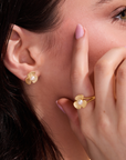 Broad Leaf Gold Stud Earrings