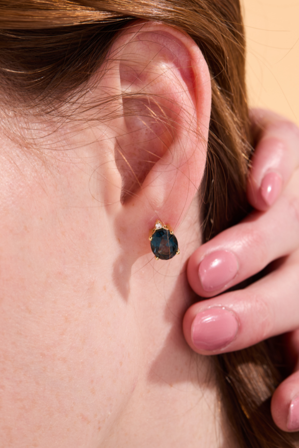 London Blue Topaz Oval Gold Studs