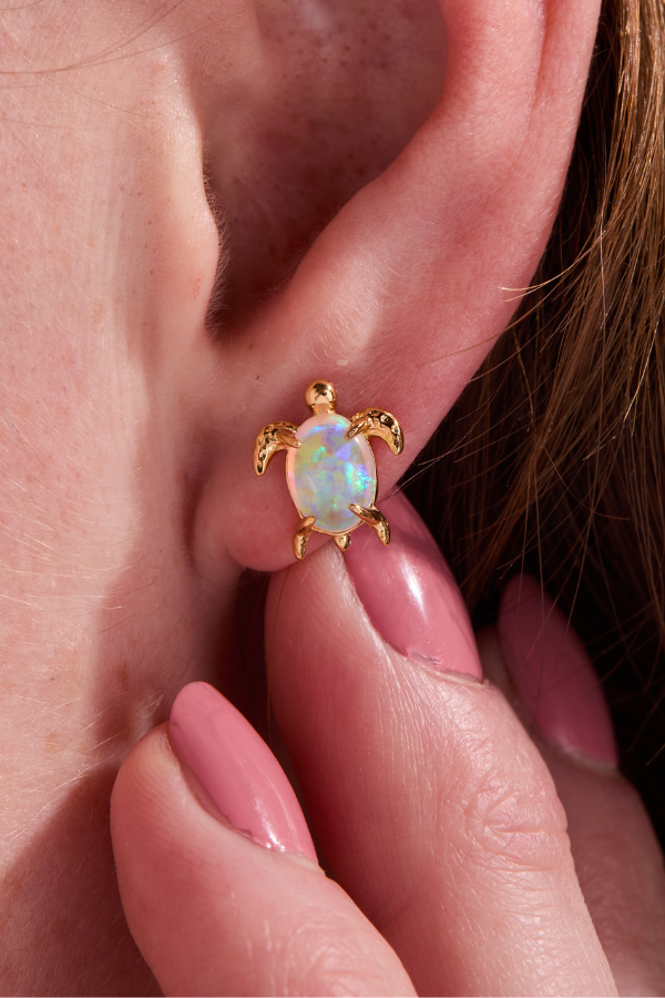 Turtle Opal Gold Stud Earrings