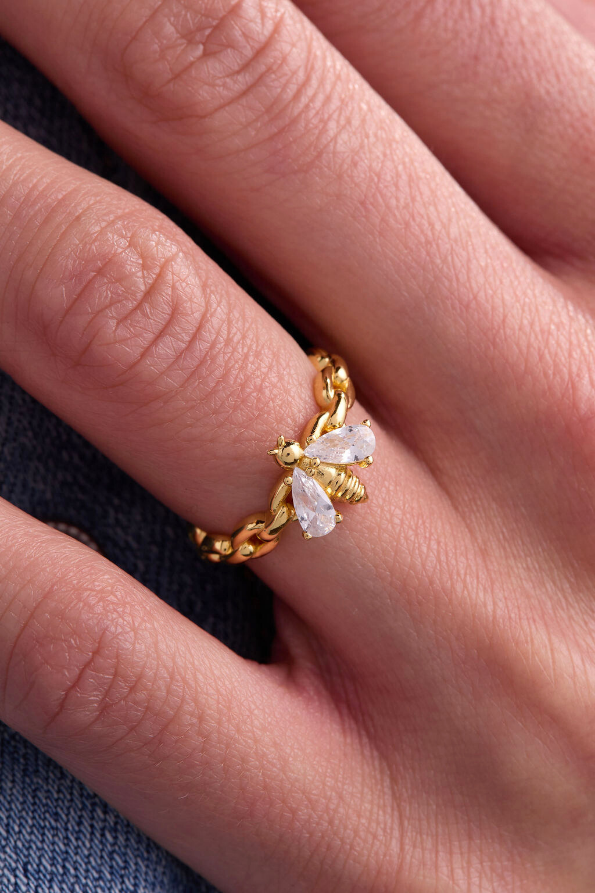 Bumbleebee Paperclip Gold Adjustable Ring