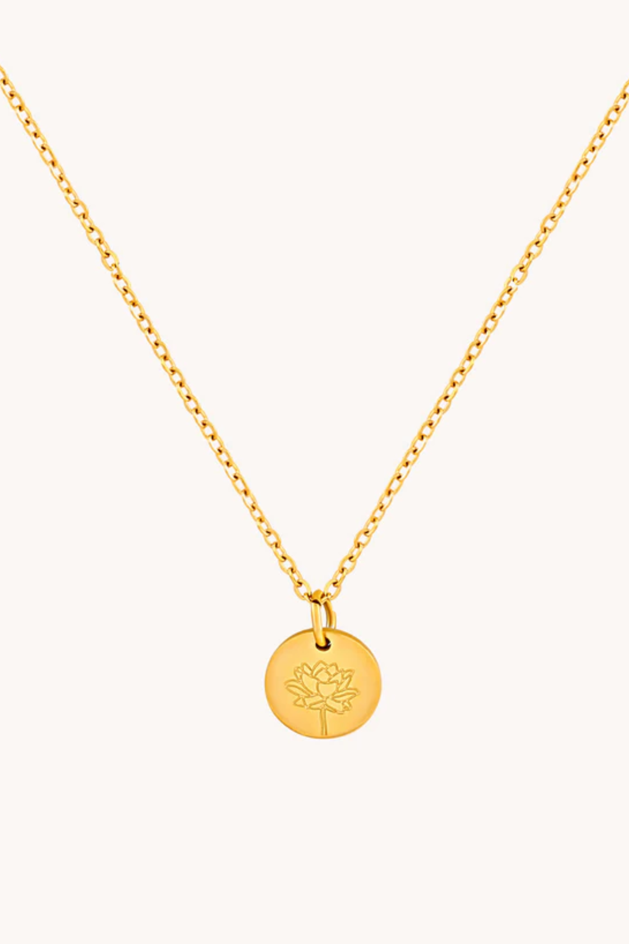 July Water Lily Gold Birthflower Necklace