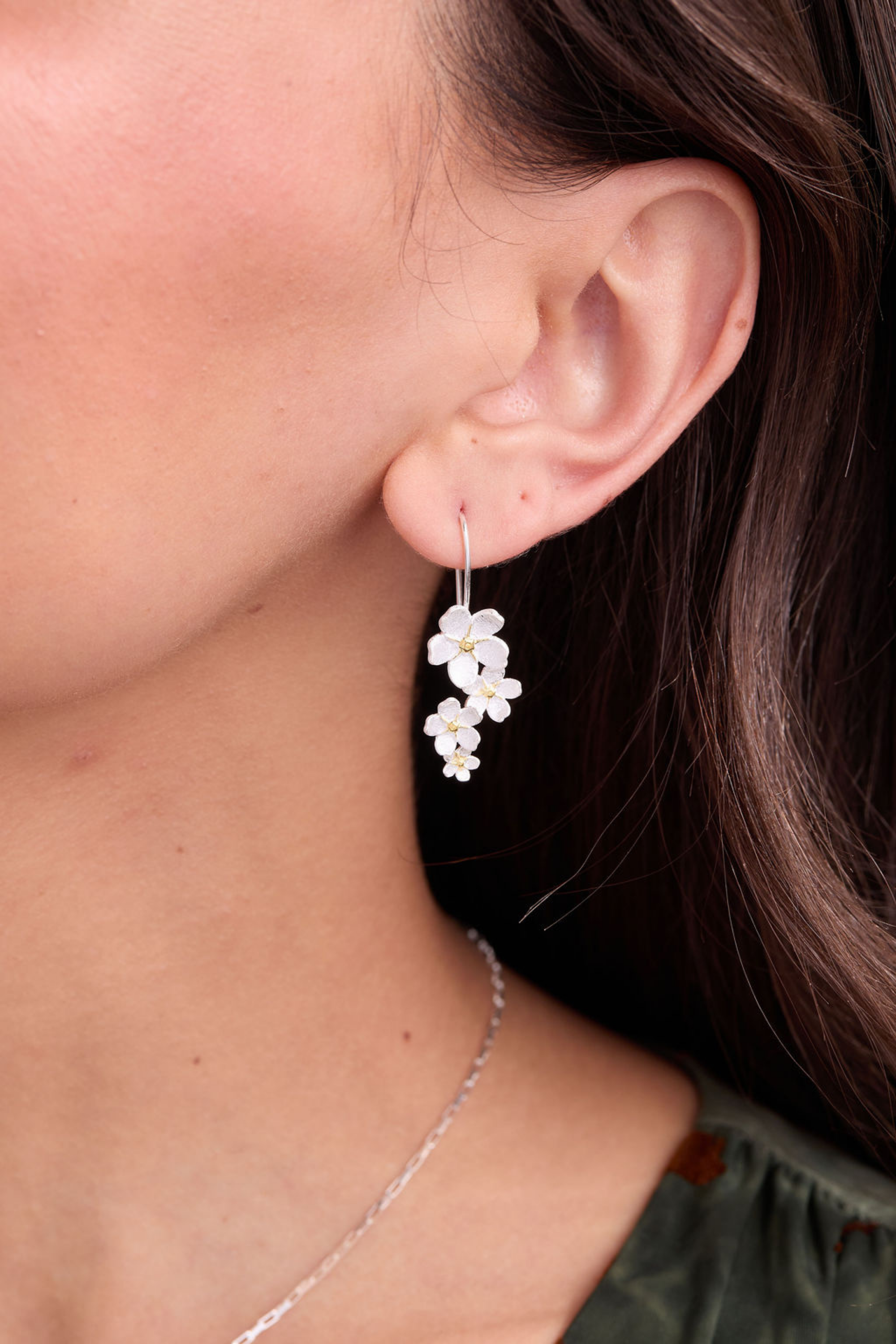 Cherry Blossom Silver Drop Earrings