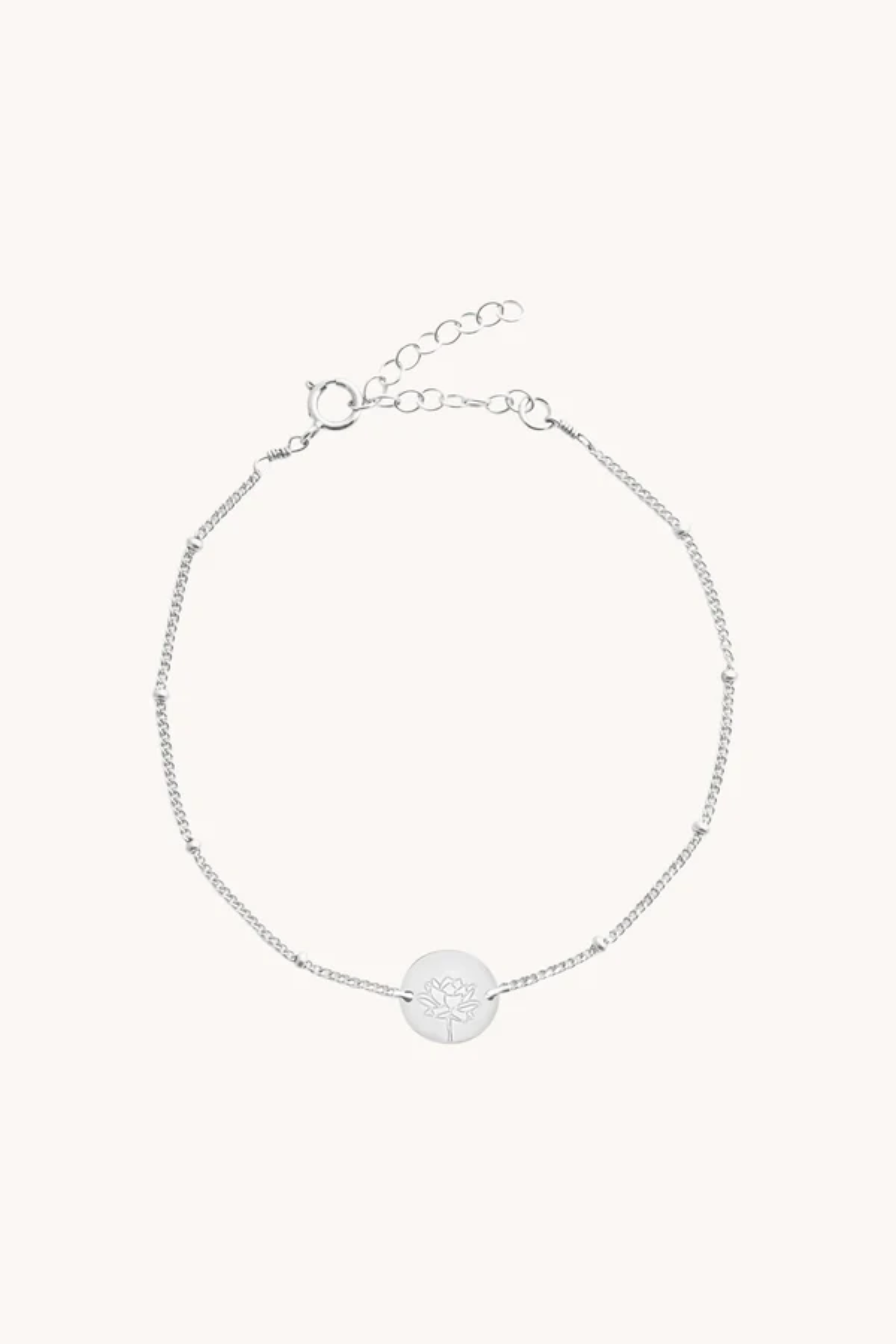 July Water Lily Silver Birthflower Bracelet