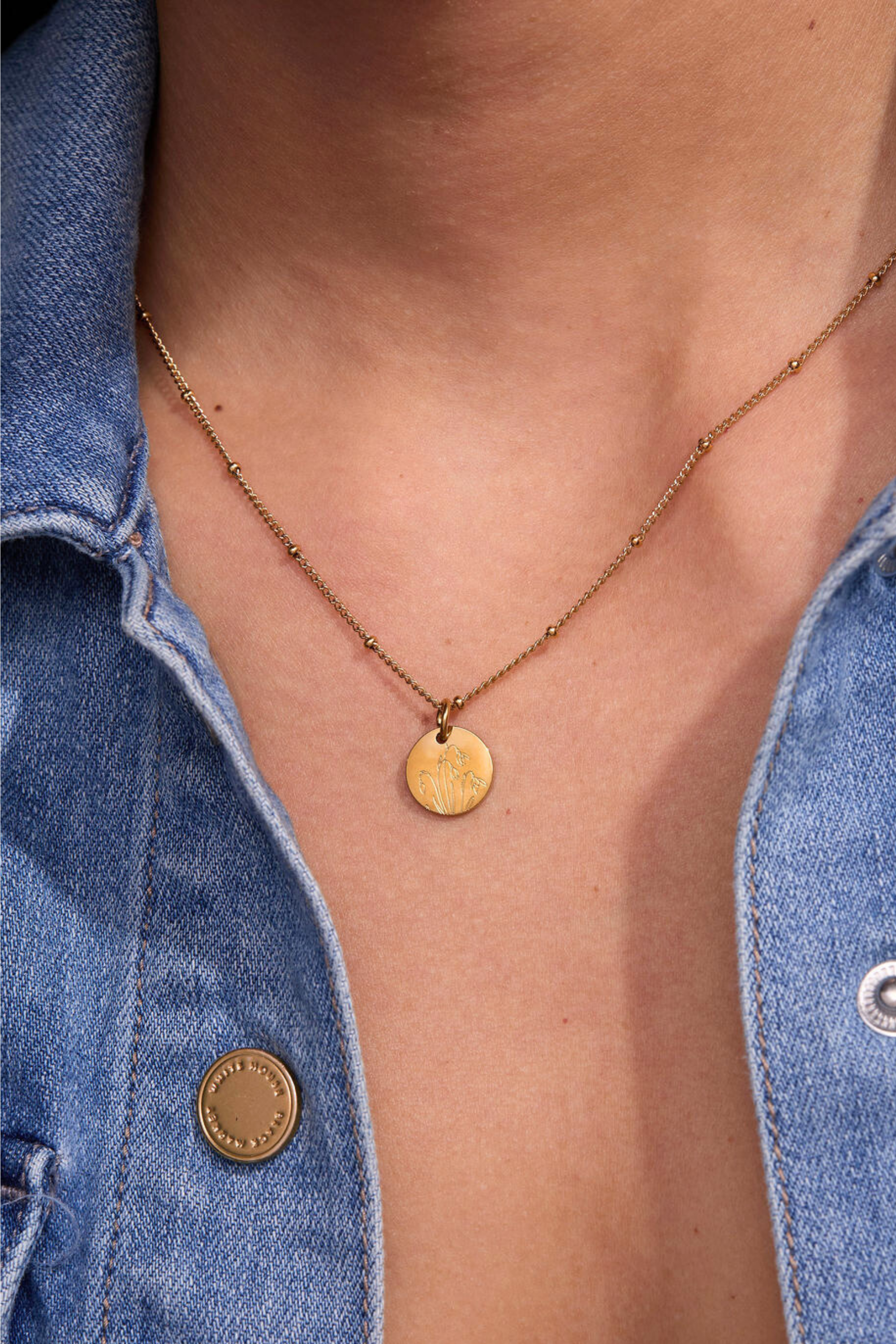 January Snowdrop Gold Birthflower Necklace