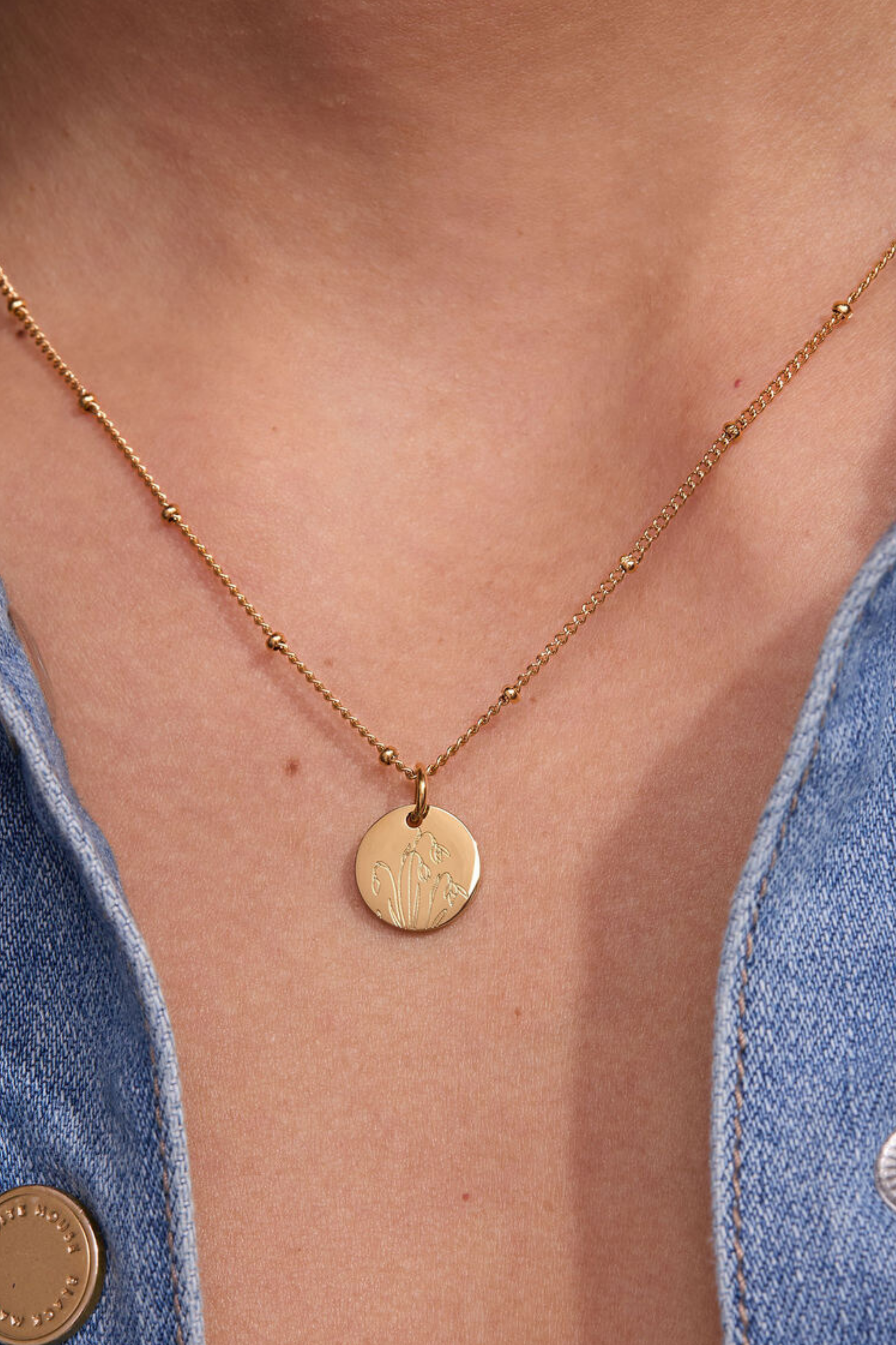 January Snowdrop Gold Birthflower Necklace