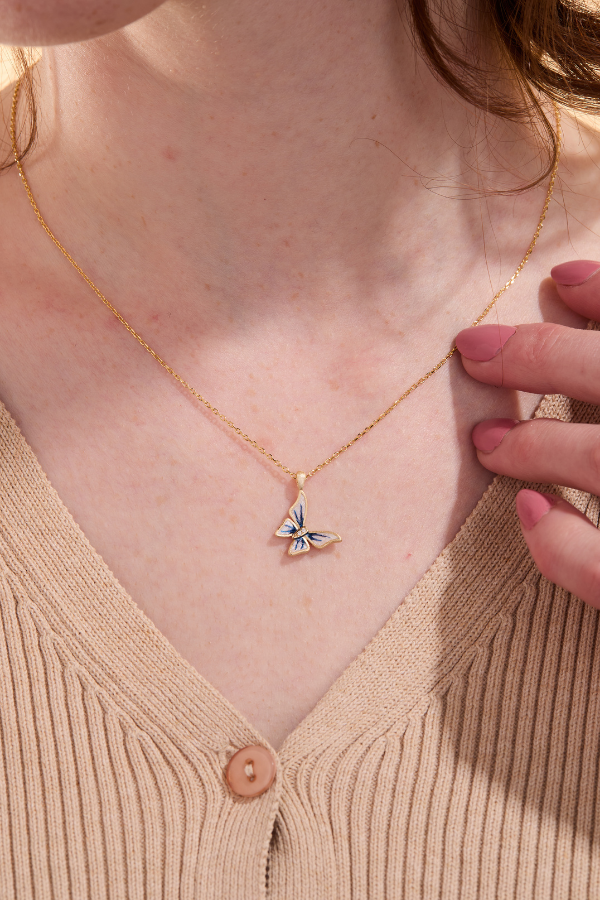 Butterfly Blue Gold Necklace