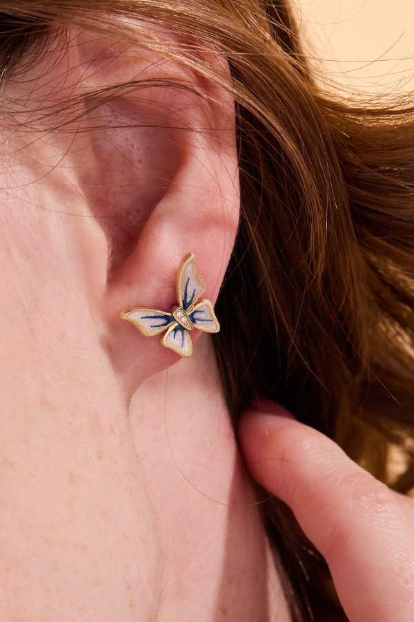 Butterfly Blue Stud Gold Earrings