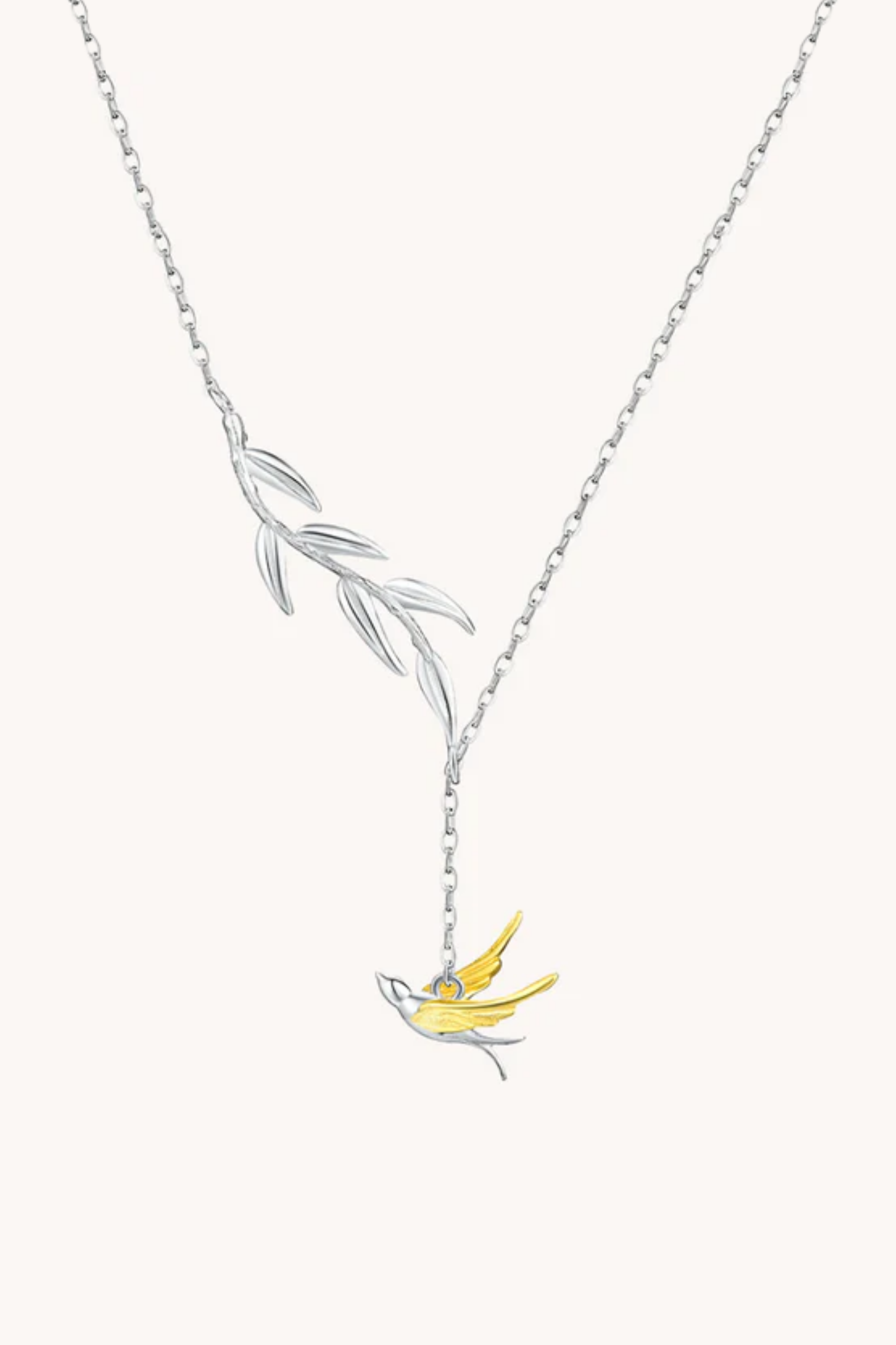 Bird And Leaves Silver Necklace