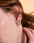 Butterfly Blue Stud Gold Earrings