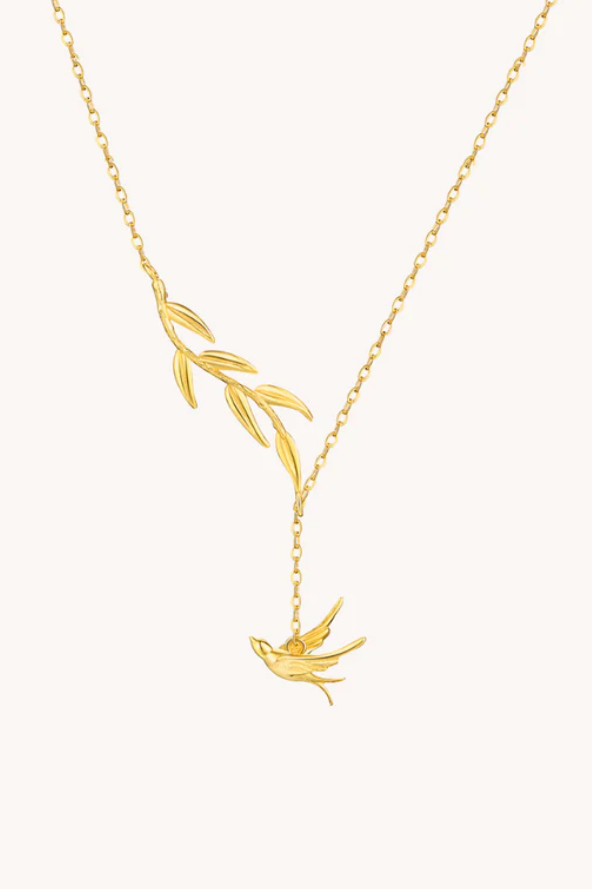 Bird And Leaves Gold Necklace