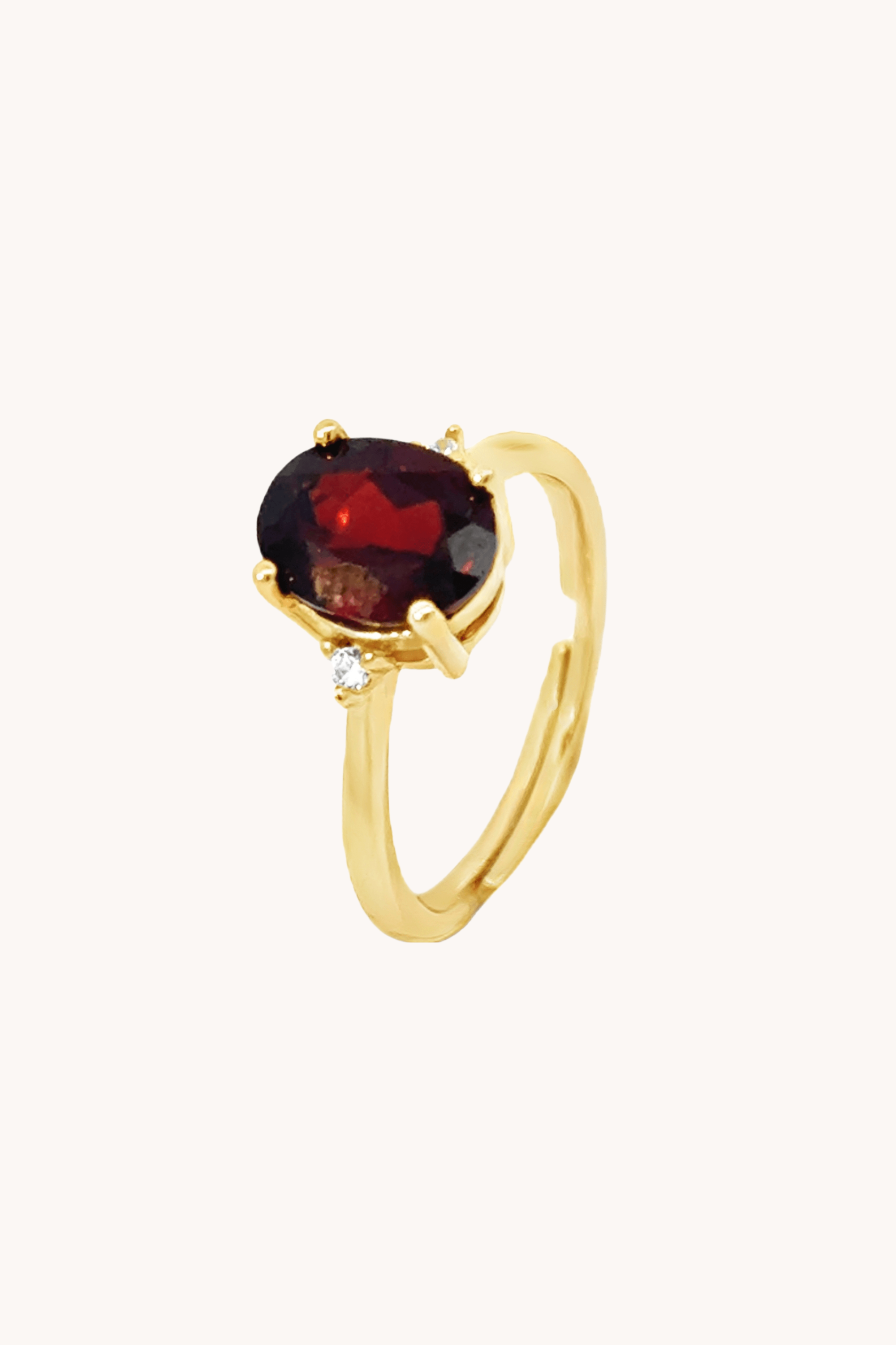 Garnet Oval Gold Adjustable Ring