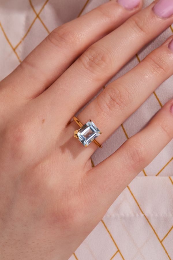 Butterfly Aquamarine Gold Adjustable Ring