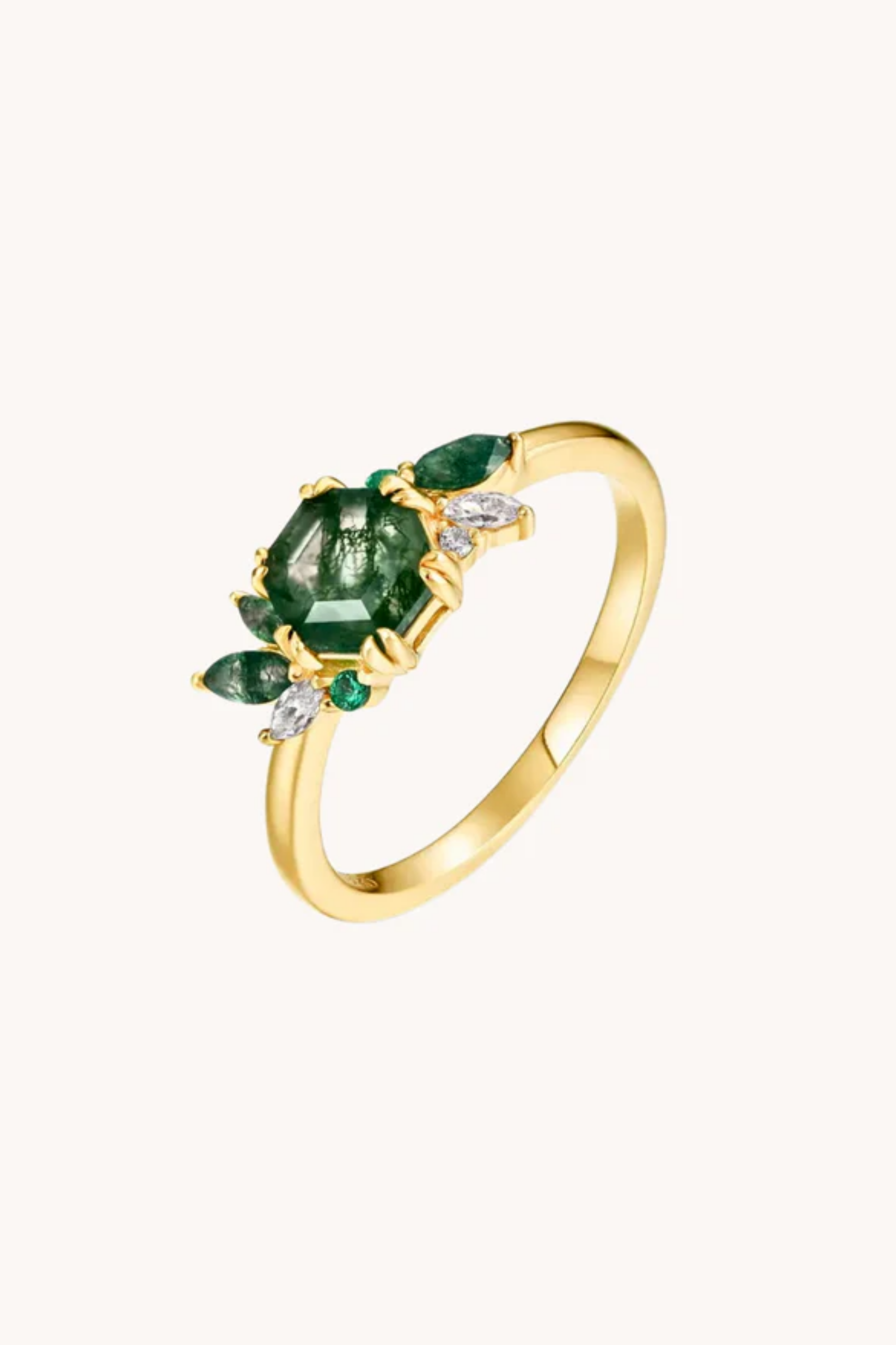 Green Moss Succulent Gold Adjustable Ring