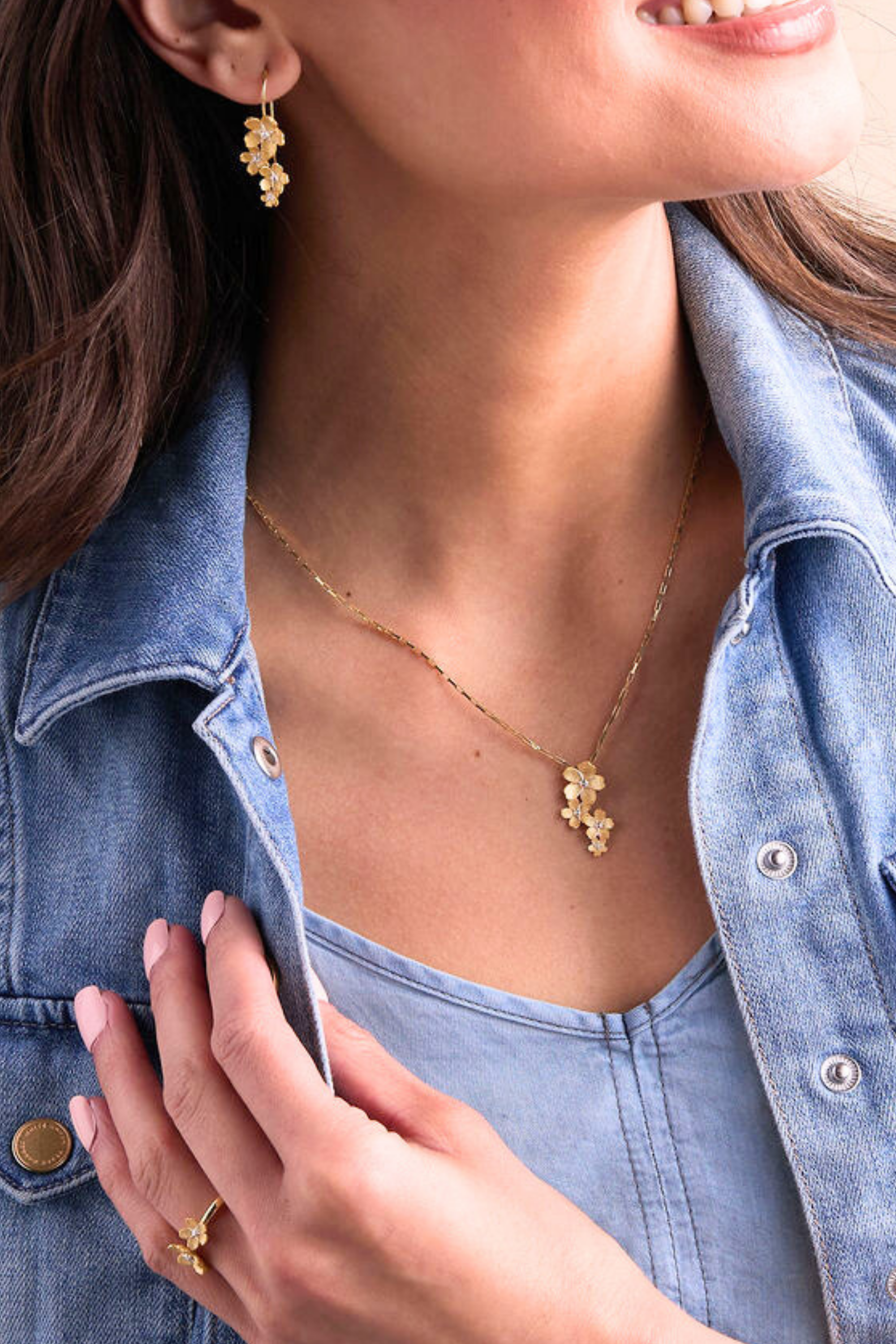 Cherry Blossom Gold Adjustable Ring