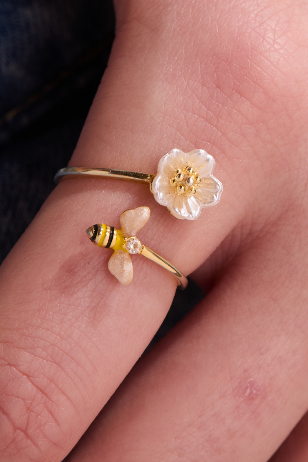 Honeybee Flower Adjustable Ring