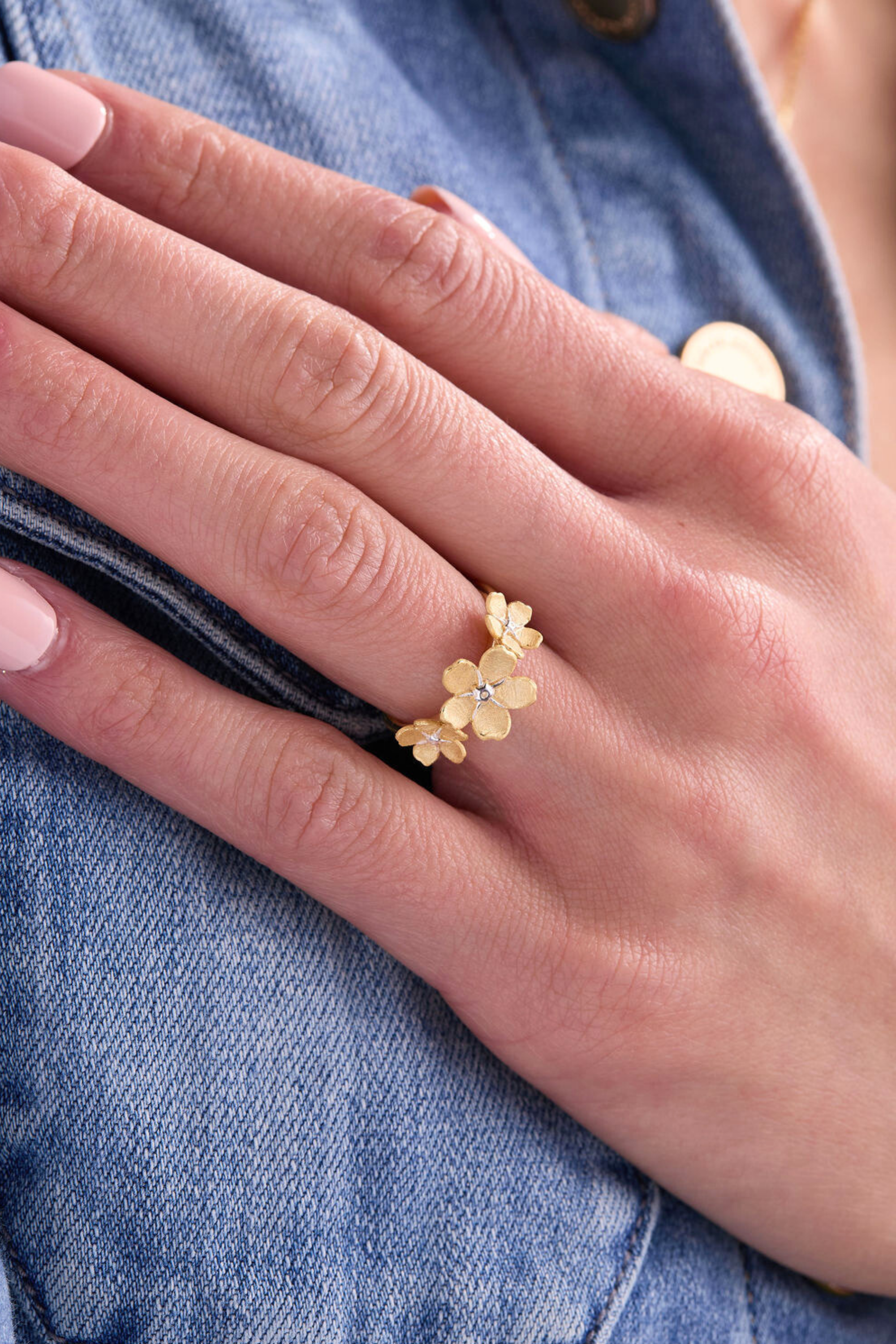 Cherry Blossom Gold Adjustable Ring