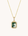 Square Green Moss Agate Gold Pendant With Chain