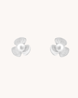 Broad leaf silver stud earrings