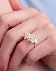 Twin Lotus Silver Adjustable Ring