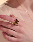 Butterfly Tiger Of Eye Gold Adjustable Ring