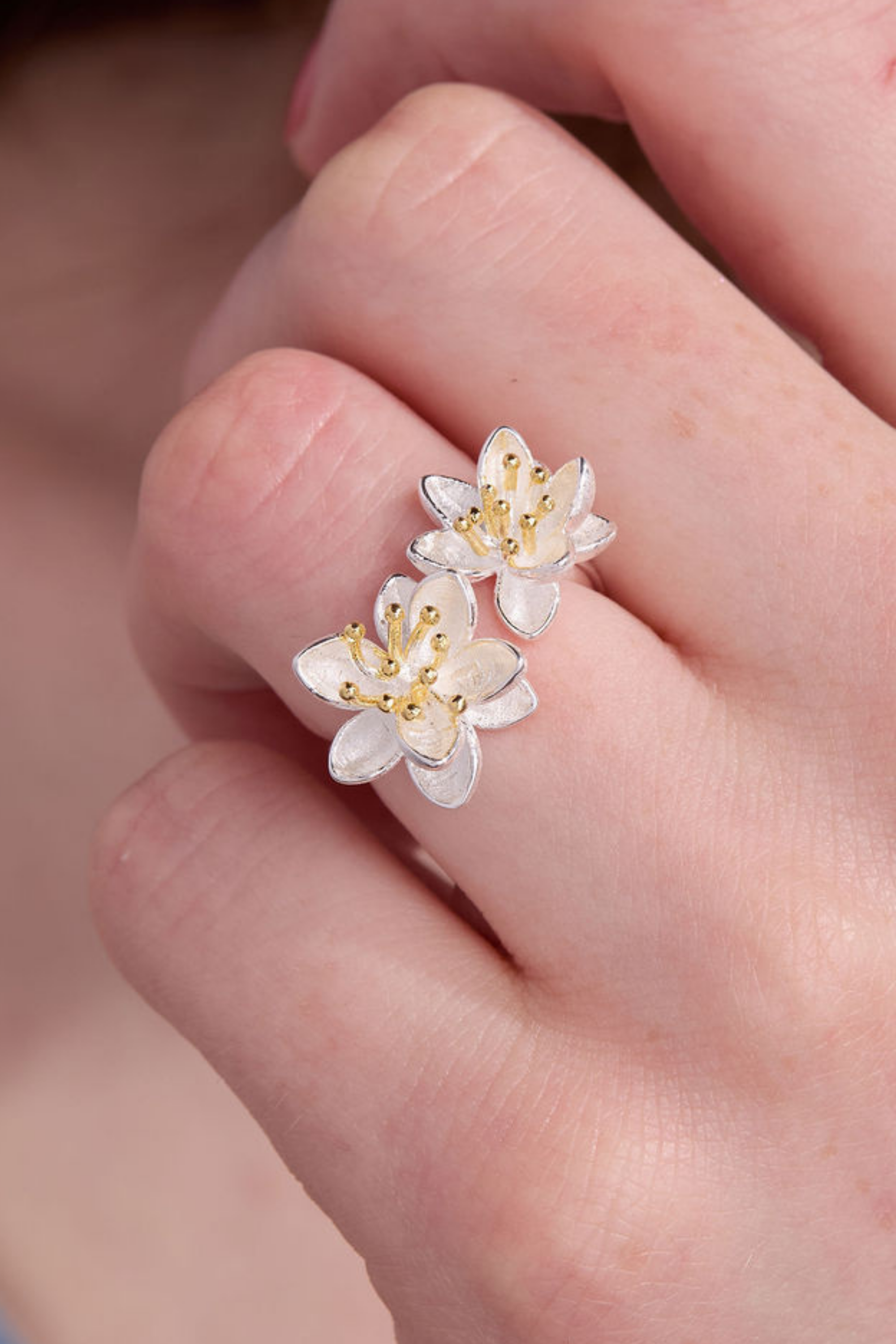 Twin Lotus Silver Adjustable Ring