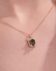 Square Green Moss Agate Gold Pendant With Chain