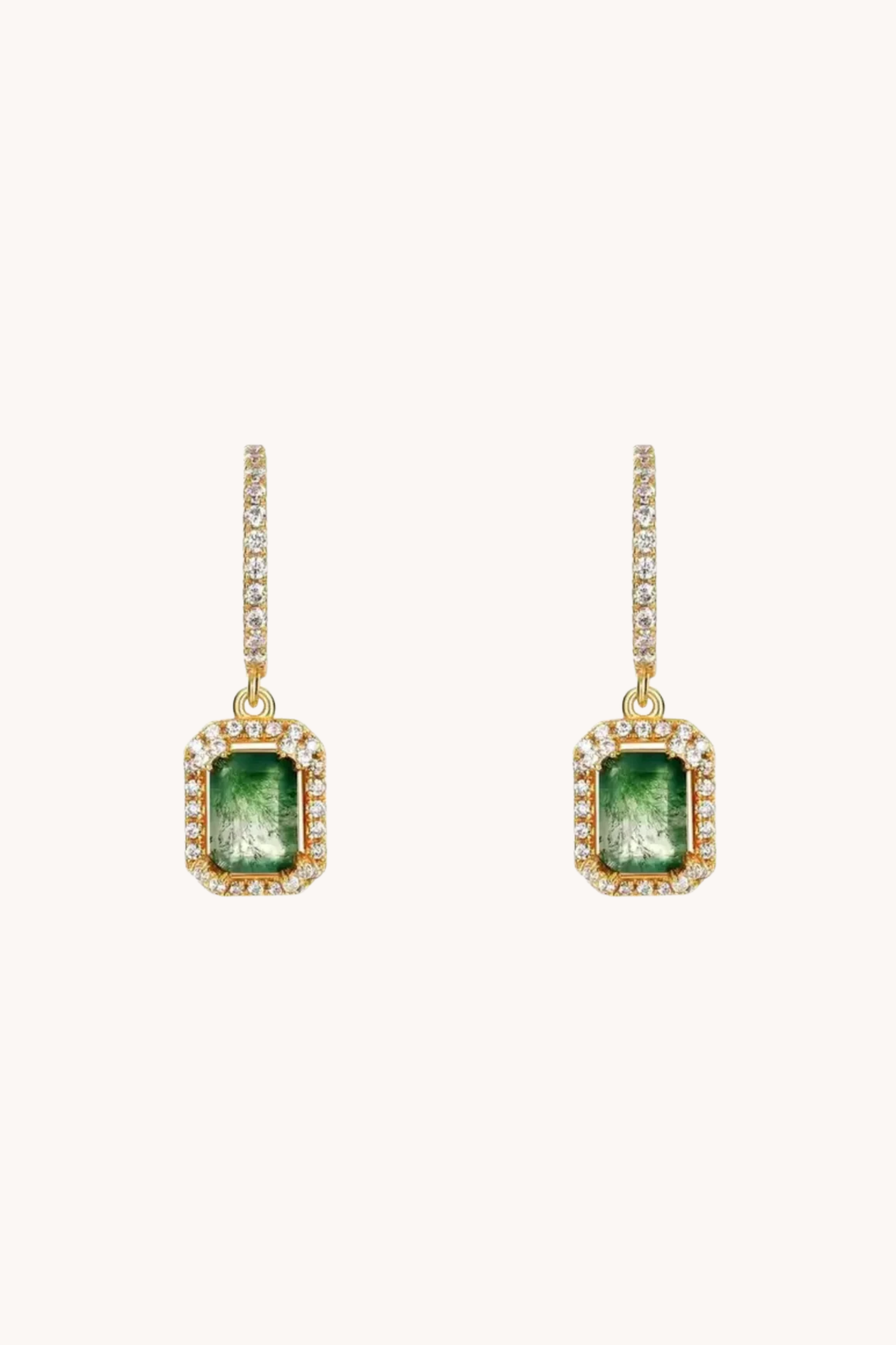 Green Moss Gold Drop Earrings