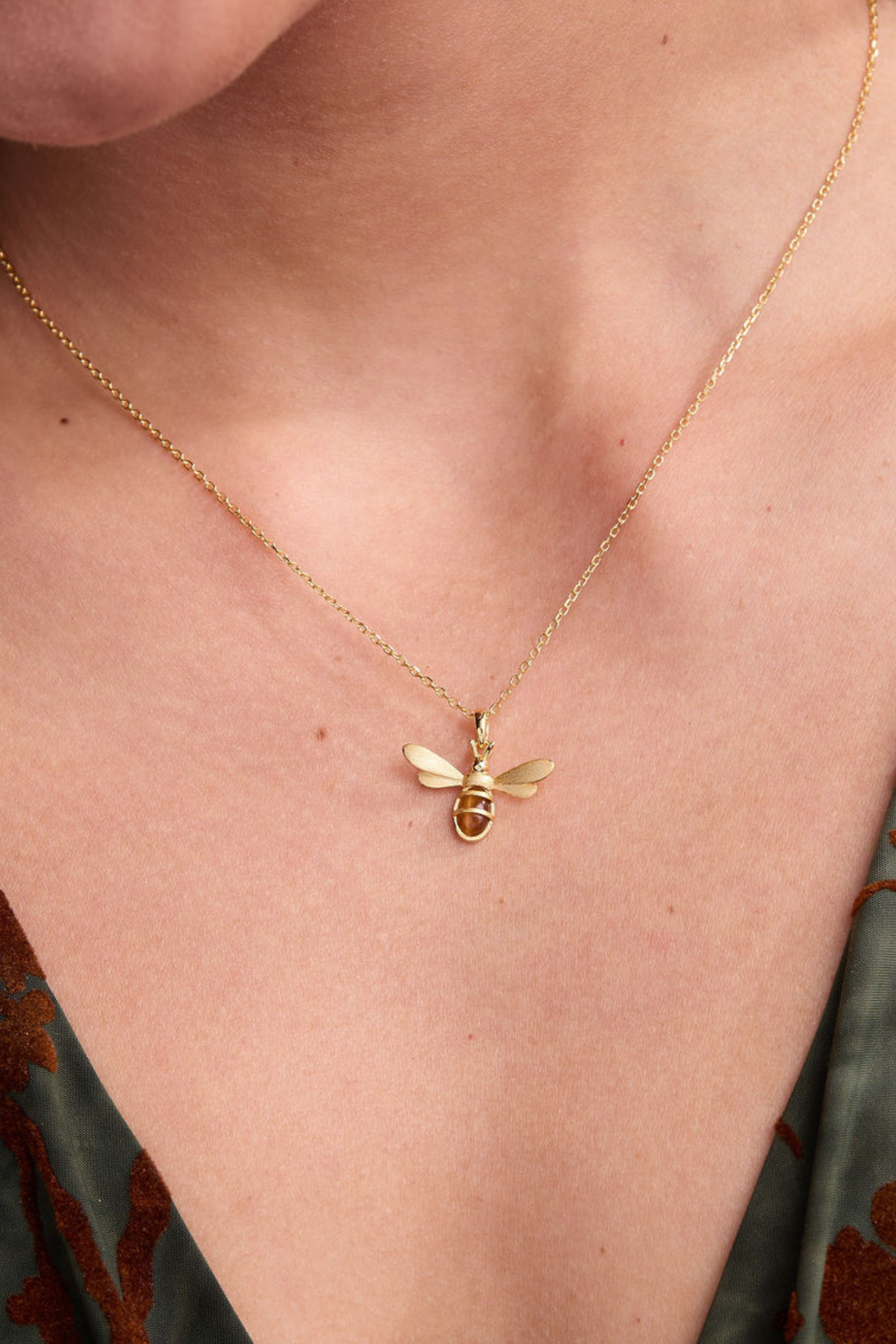 Honeybee Tiger's Eye Gold Necklace